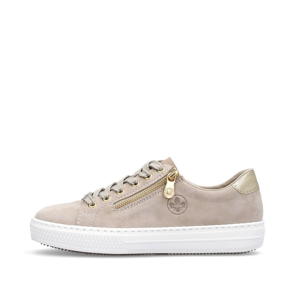 Rieker L59L1 Lace Up  Leather Trainers  - Beige