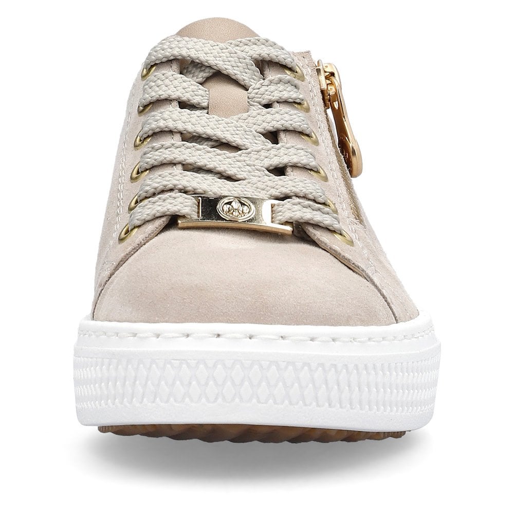 Rieker L59L1 Lace Up  Leather Trainers  - Beige