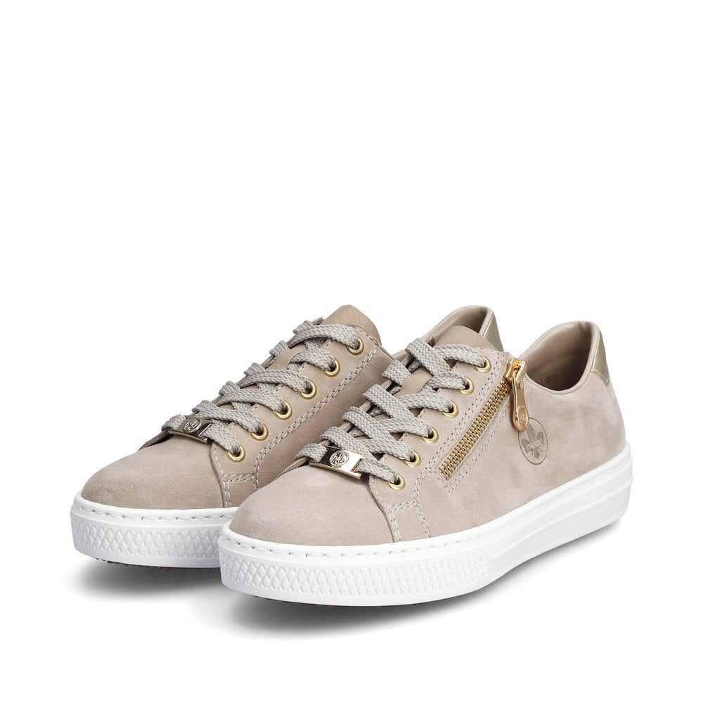 Rieker L59L1 Lace Up  Leather Trainers  - Beige