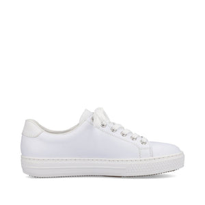 Rieker L59L1 Lace Up  Leather Trainers  - White