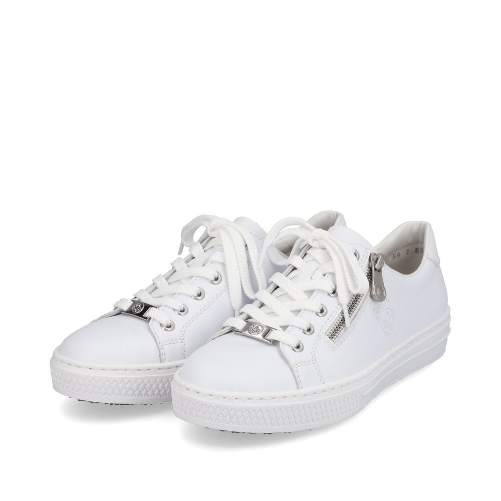 Rieker L59L1 Lace Up  Leather Trainers  - White