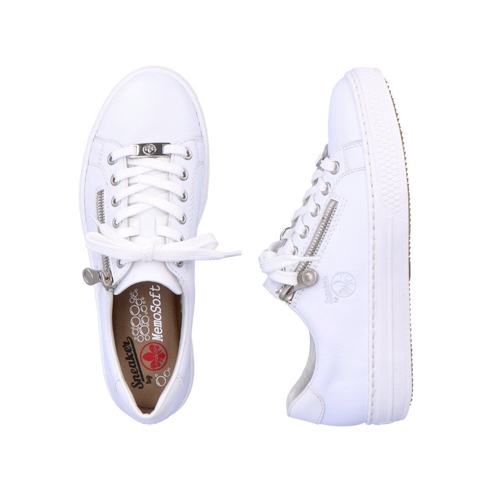 Rieker L59L1 Lace Up  Leather Trainers  - White