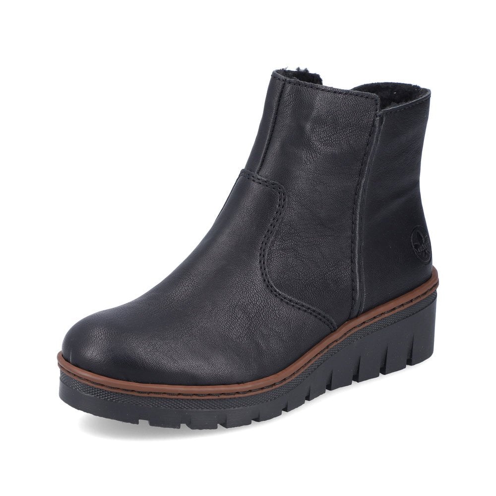 Rieker X9165 Ladies Wedge Ankle Boots - Black