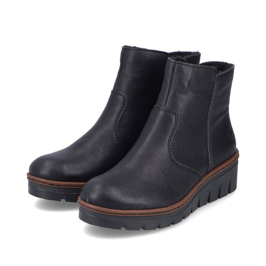 Rieker X9165 Ladies Wedge Ankle Boots - Black