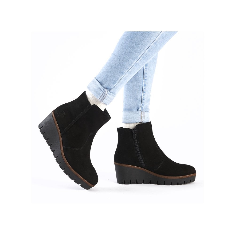 Rieker Y5065 Ladies Wedge Ankle Boots - Black