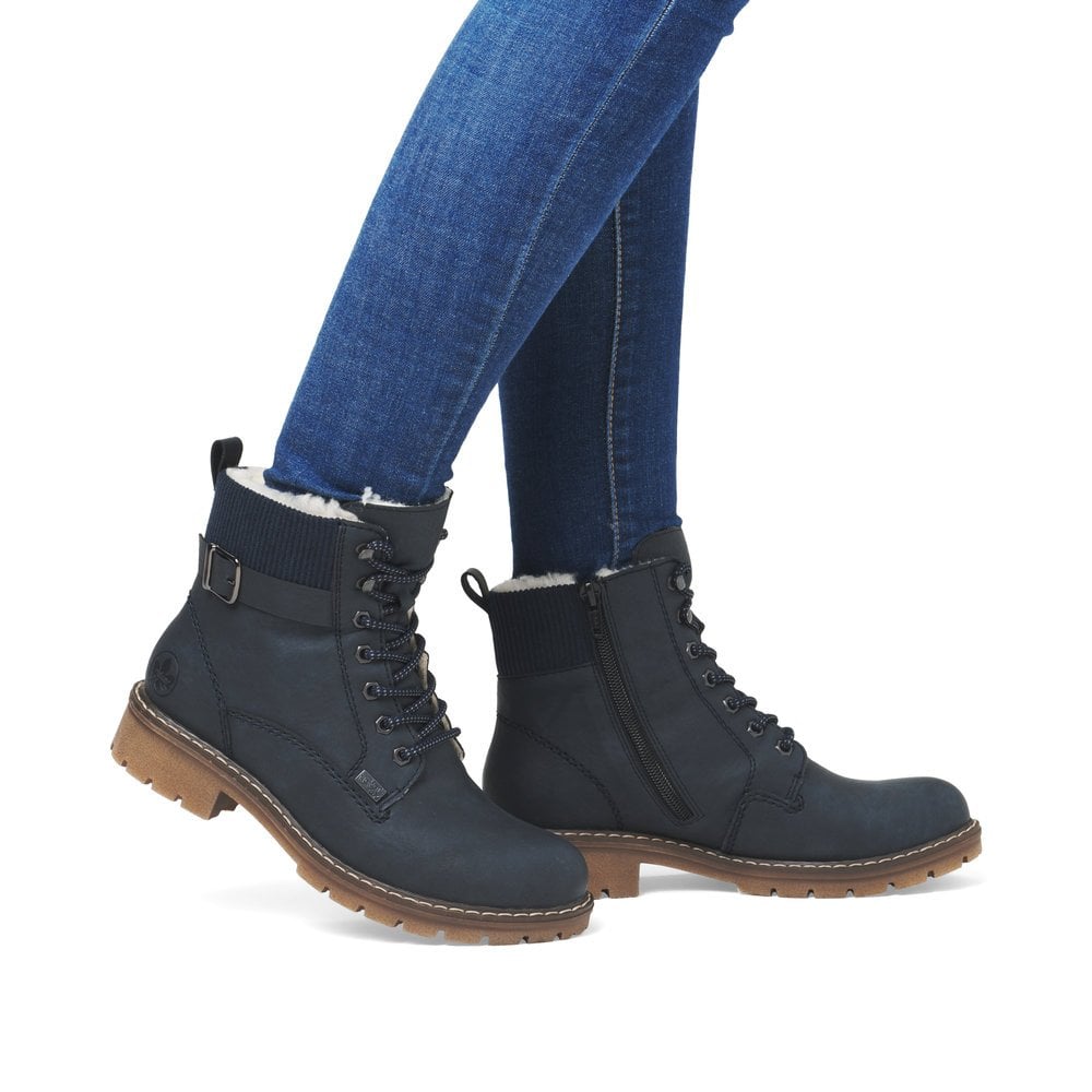 Rieker Y9102 Ladies Lace Up Ankle Boots - Navy