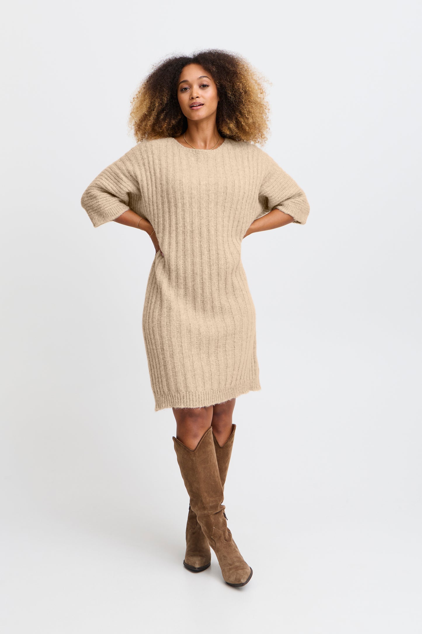 Sorbet Wool Blend Pinna Sweater Dress - Cream