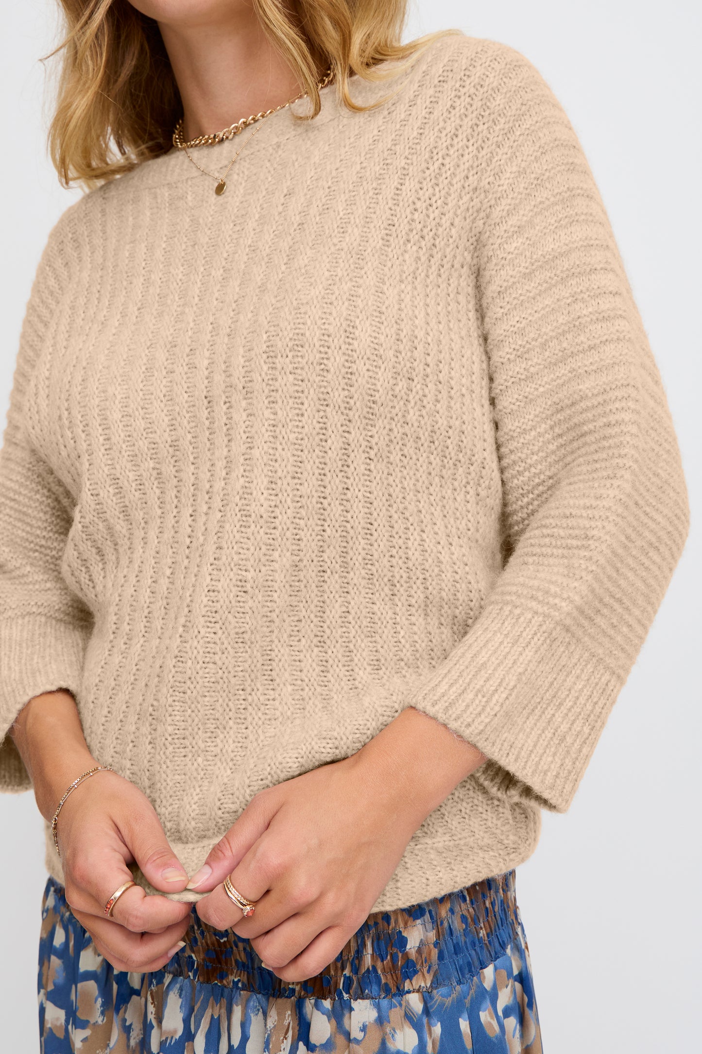 Sorbet Wool Blend Pinna Sweater - Sand