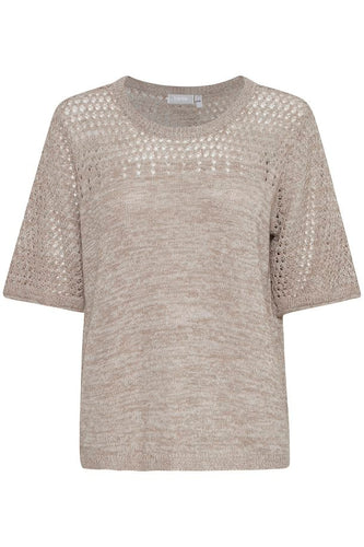 Fransa Bonita Short Sleeve Knitted Sweater - Silver Mink