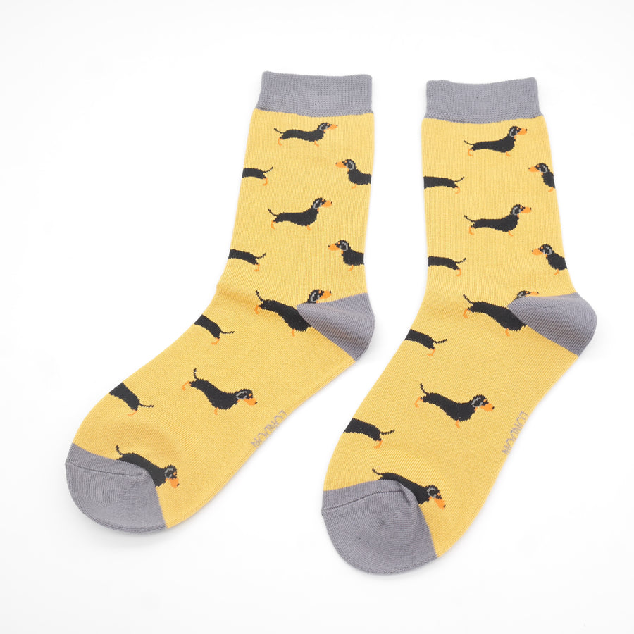 Miss Sparrow Bamboo Sausage Dog Socks - Yellow