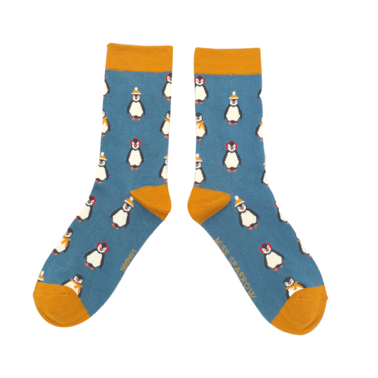 Miss Sparrow Bamboo Baby Penguins Socks - Blue