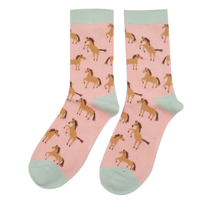 Miss Sparrow Bamboo Wild Horses Socks - Dusky Pink