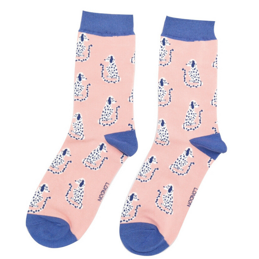 Miss Sparrow Bamboo Dalmation Dogs Socks - Dusky Pink