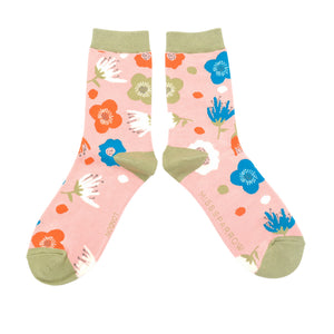 Miss Sparrow Bamboo Modern Floral Socks - Dusky Pink