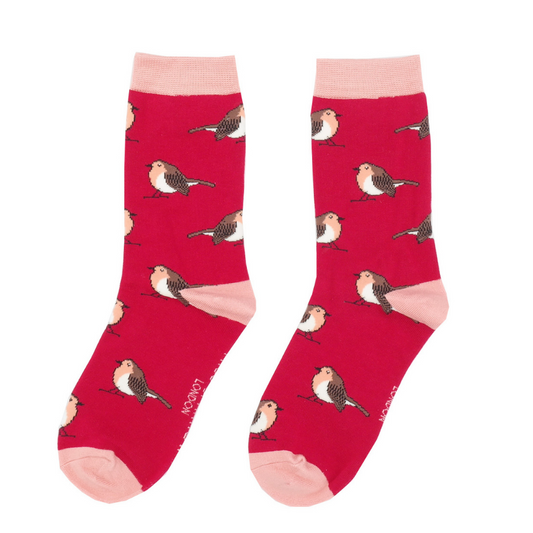 Miss Sparrow Bamboo Socks Robin - Dark Red