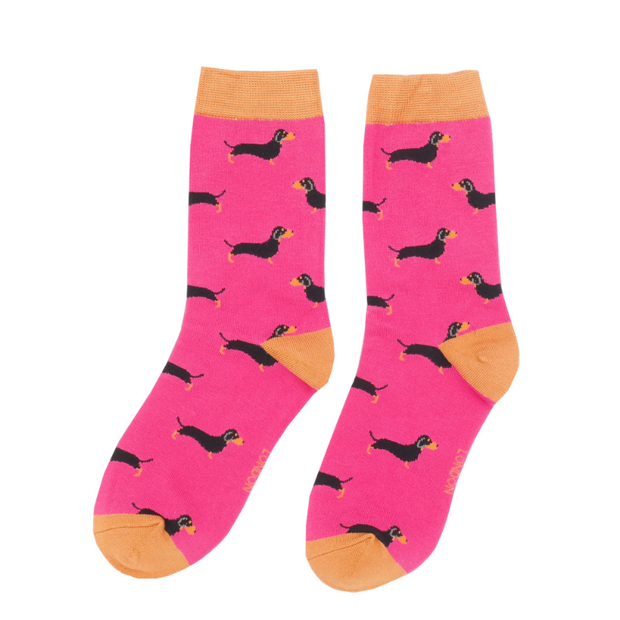Miss Sparrow Bamboo Sausage Dogs Socks - Hot Pink