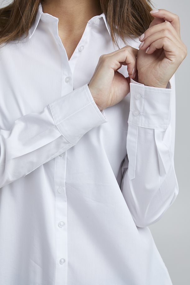 Fransa Classic Shirt with Dipped Hem - Plain white