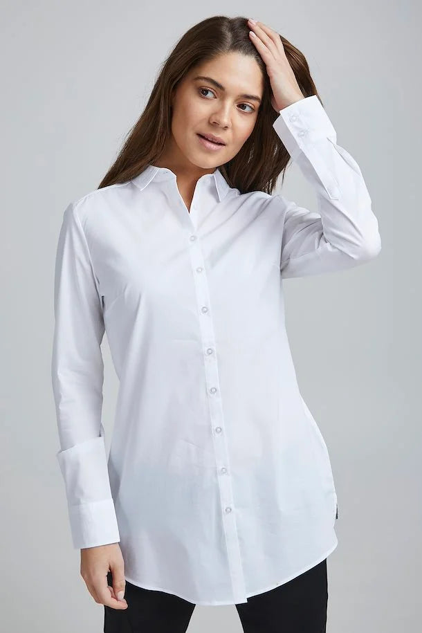 Fransa Classic Shirt with Dipped Hem - Plain white