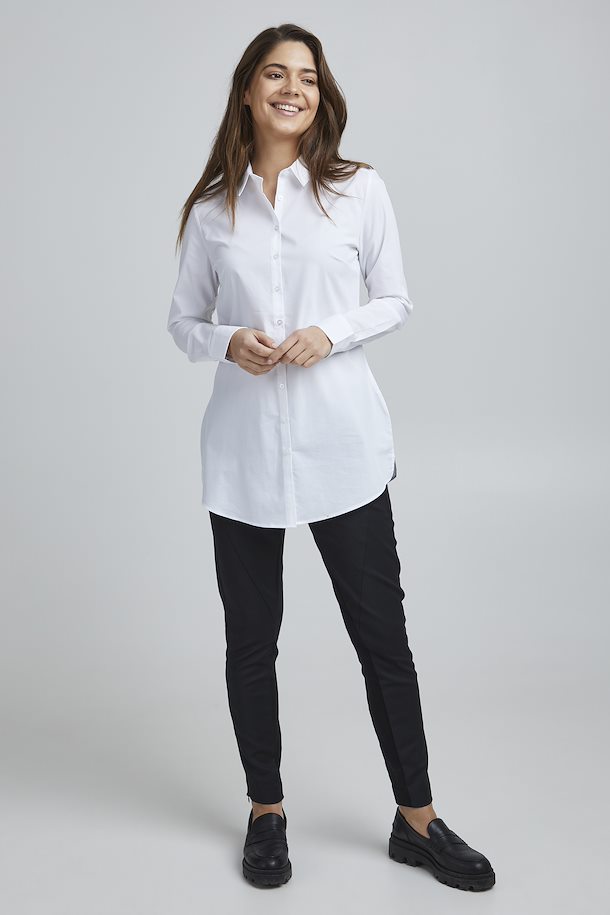 Fransa Classic Shirt with Dipped Hem - Plain white