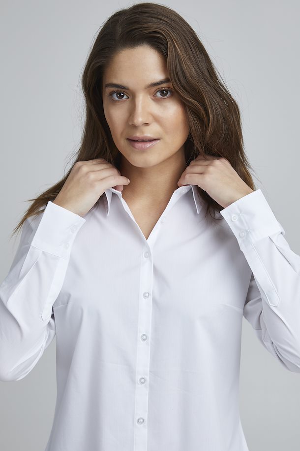 Fransa Classic Shirt with Dipped Hem - Plain white