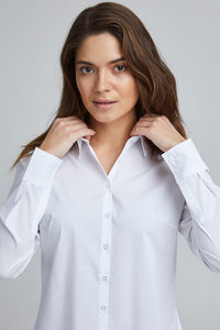 Fransa Classic Shirt with Dipped Hem - Plain white