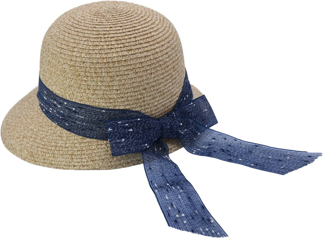 Summer Hat with Speckled Ribbon - Beige