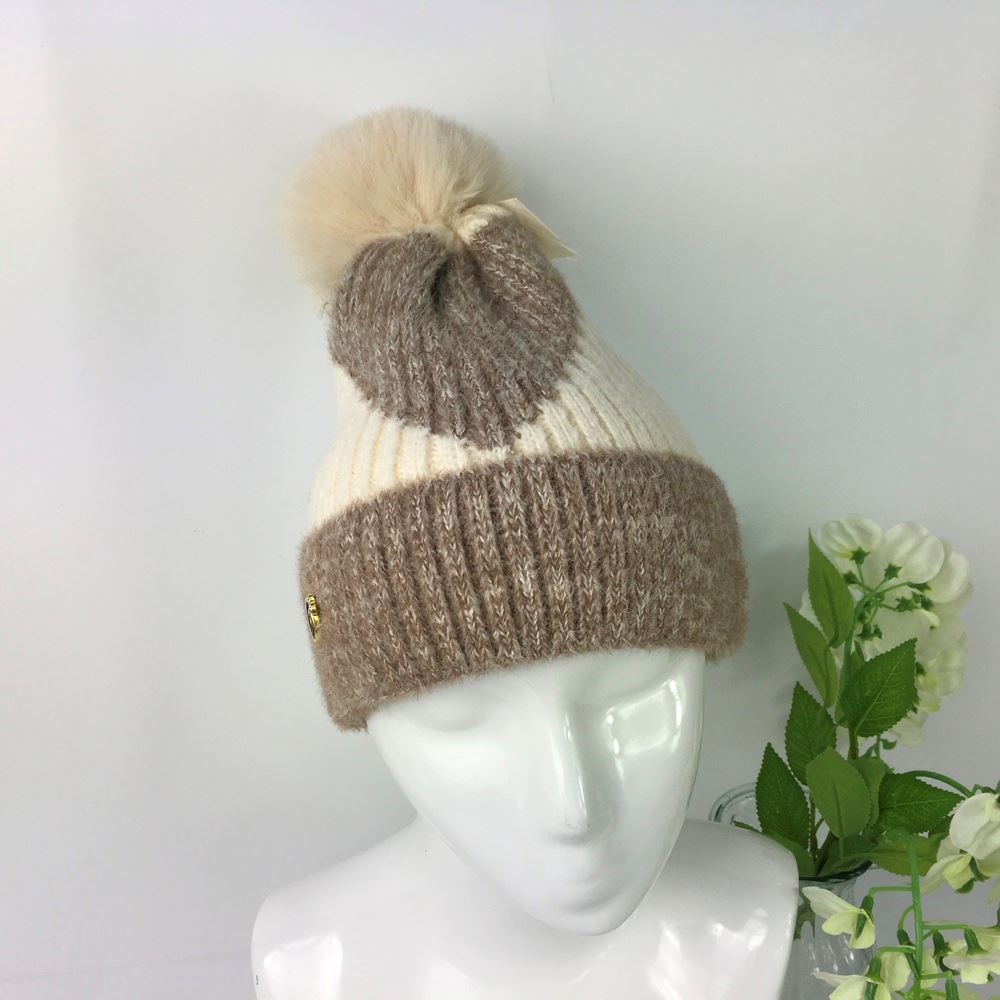 Knitted Giant Heart Pom Pom Hat - Choice of colours