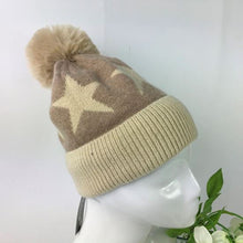 Load image into Gallery viewer, Knitted Giant Stars Pom Pom Hat - Choice of colours