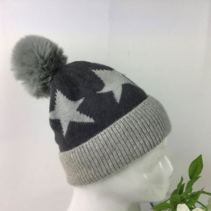 Knitted Giant Stars Pom Pom Hat - Choice of colours