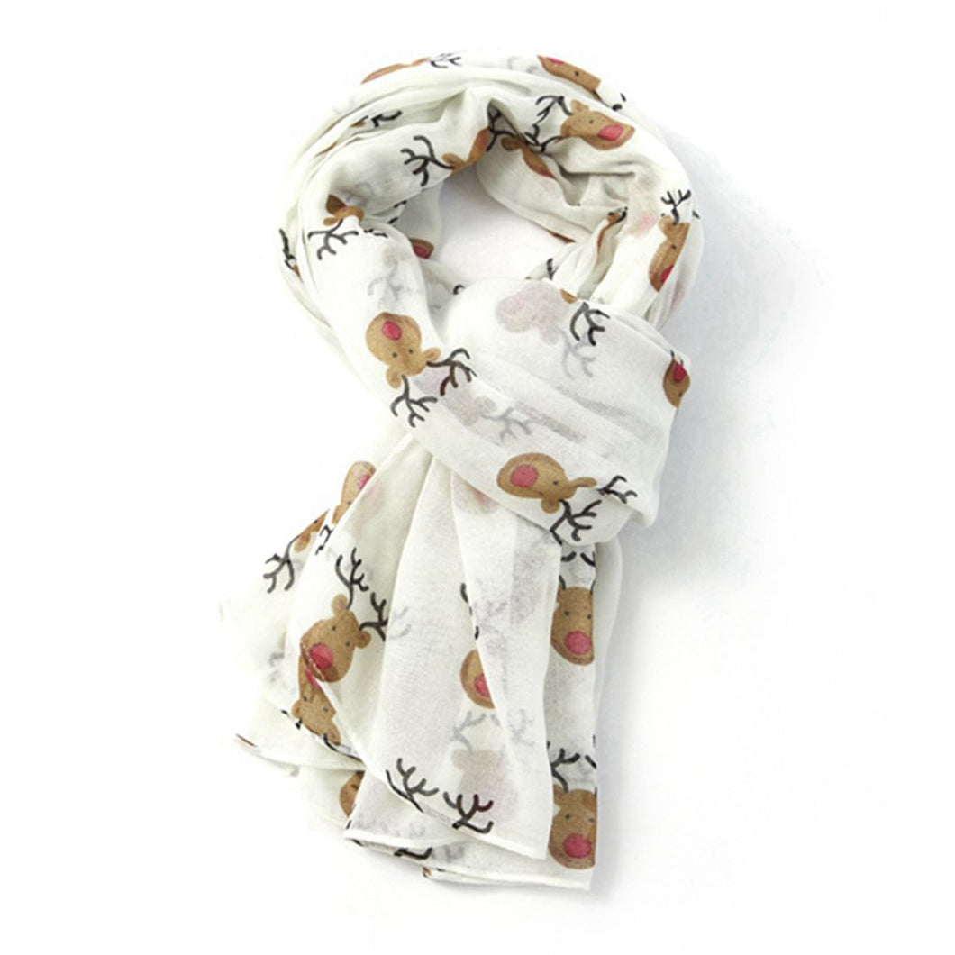 Red Nose Reindeers Printed Scarf - Cream or red