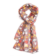 Load image into Gallery viewer, Cat Printed Scarf - Grey, Mustard, Red