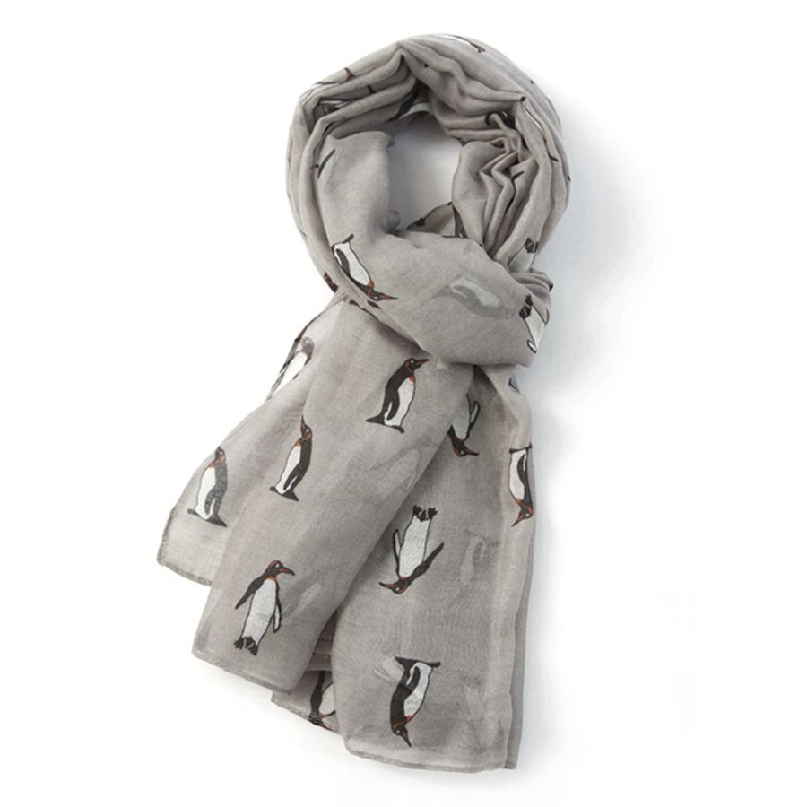 Penguins Printed Scarf - Grey