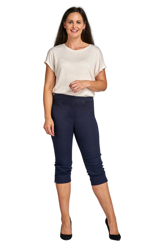 Pinns Rose Cropped 21" Stretch Trousers - Slub Denim