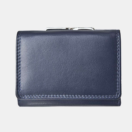 Prime Hide Leather Short Clip-Frame Purse - Navy