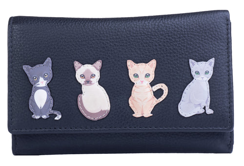 Mala Leather Best Friends Sitting Cats Trifold Purse