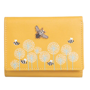 Mala Leather Moonflower Bee Trifold Purse - yellow or grey