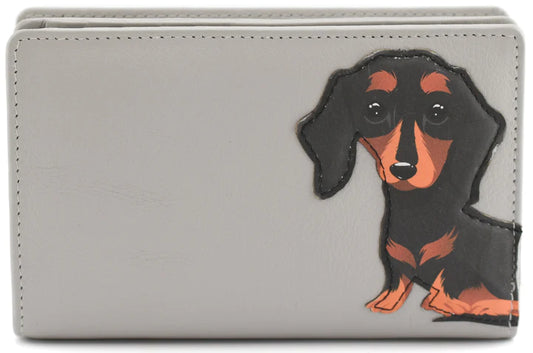 Mala Leather Frank Sausage Dog Compact Purse - Grey