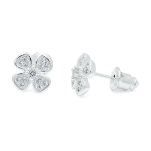 Life Charms 4 Leaf Clover Silver Earrings