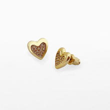 Load image into Gallery viewer, Life Charms Flat Crystal Heart Gold Earrings