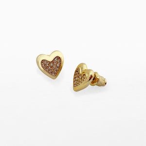 Life Charms Flat Crystal Heart Gold Earrings