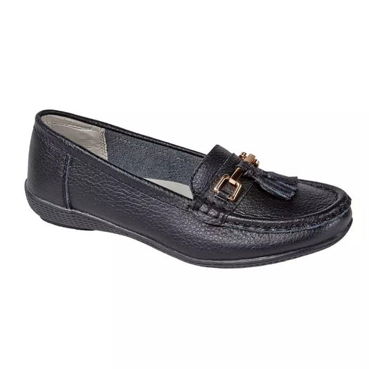 Nautical Black Leather Loafers - sizes 3-8