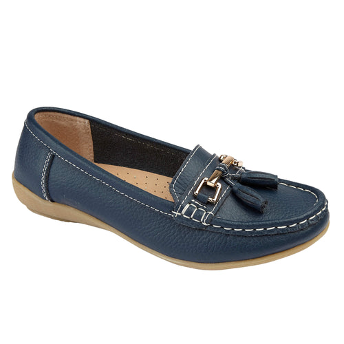 Nautical Dark Blue Leather Loafers - sizes 3-8