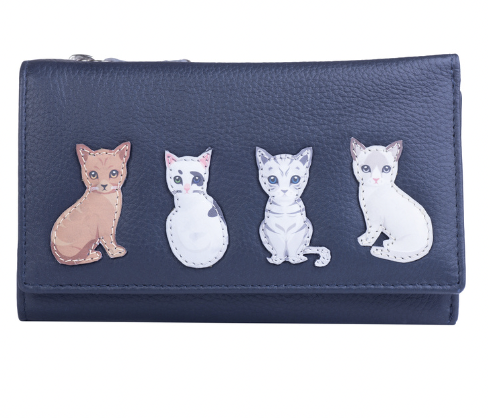 Mala Leather Best Friends Sitting Cats Trifold Purse