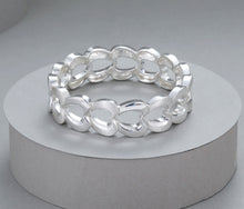 Load image into Gallery viewer, Gracee Silver Linked Hearts Stretch Bangle Bracelet