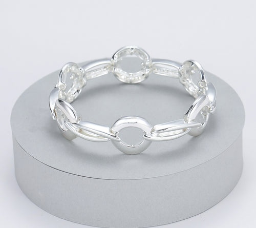 Gracee Silver Linked Circles Stretch Bangle Bracelet