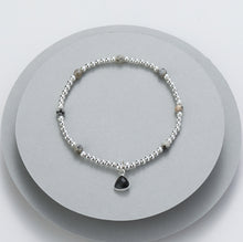 Load image into Gallery viewer, Gracee Silver Beaded Stretch Bracelet with a Black Charm