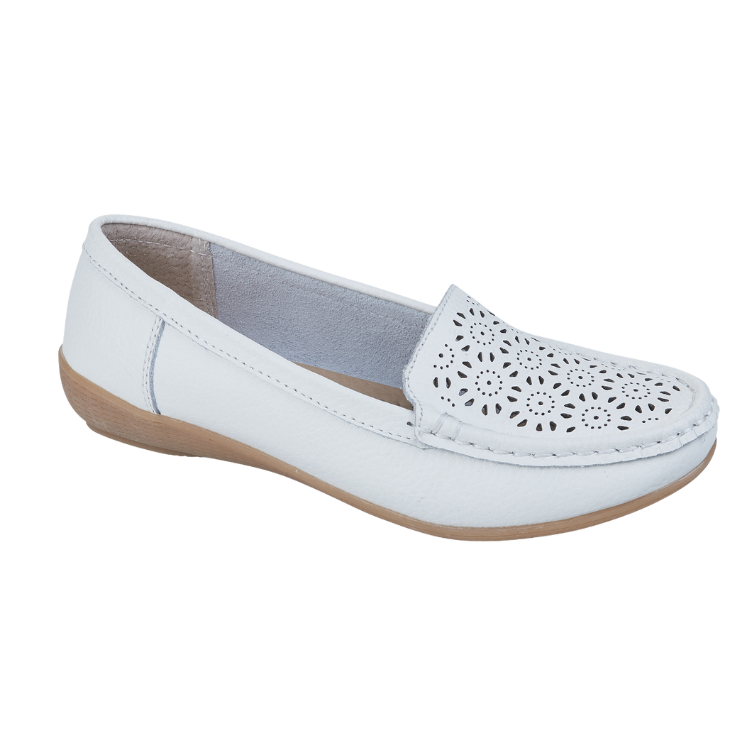 Cordelia White Leather Loafers - sizes 3-8