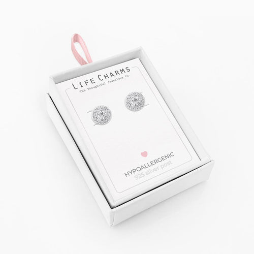Life Charms Round Silver Earrings