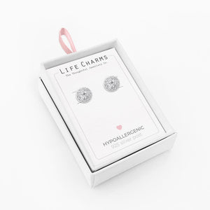 Life Charms Round Silver Earrings