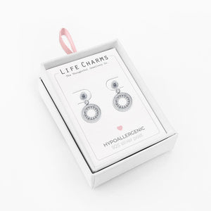 Life Charms Round Drops Silver Earrings